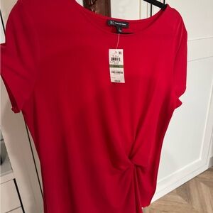 INC International Concepts Red Tie Front Short Sleeve Tee